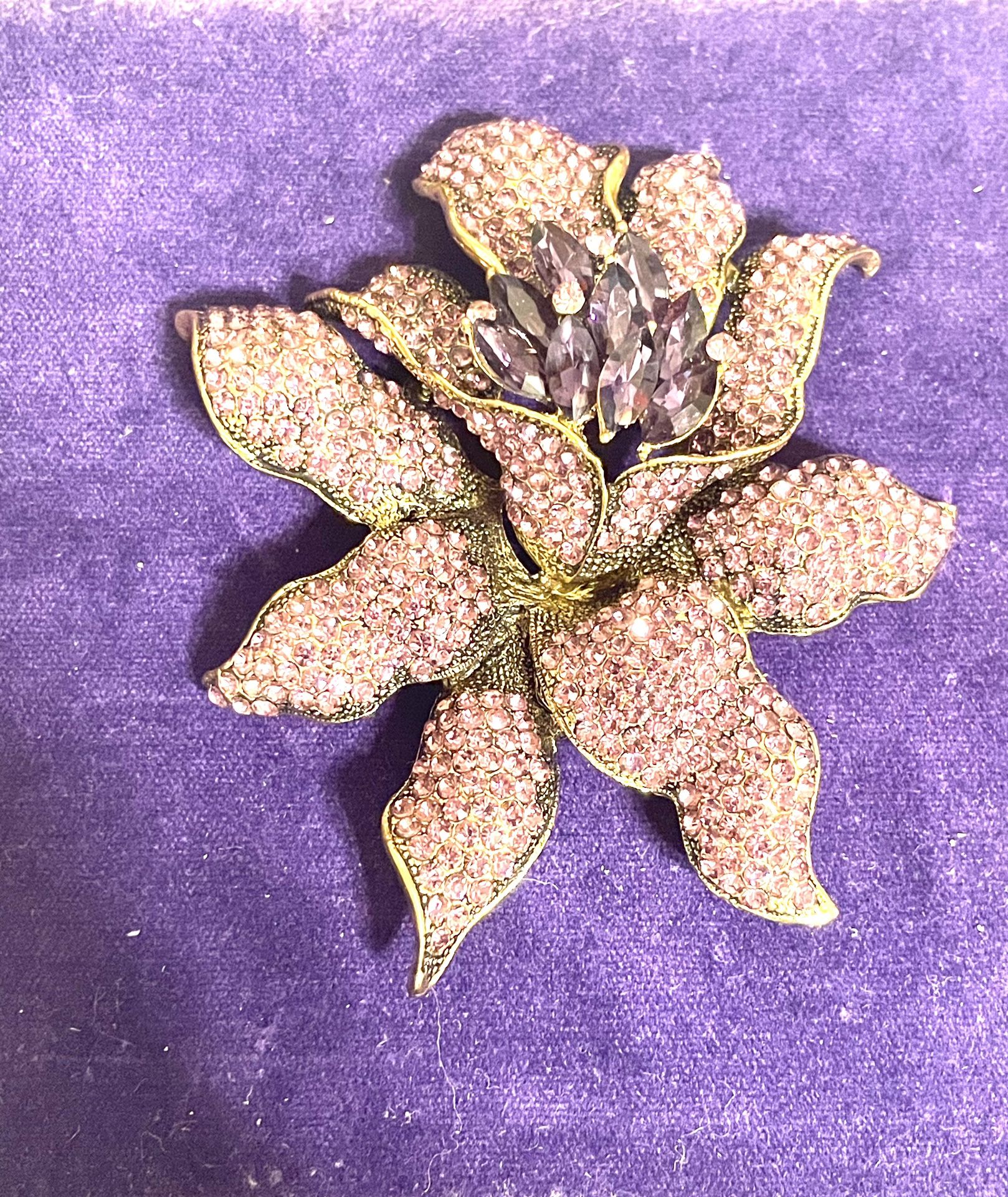 Vintage Rhinestone Orchid Brooch