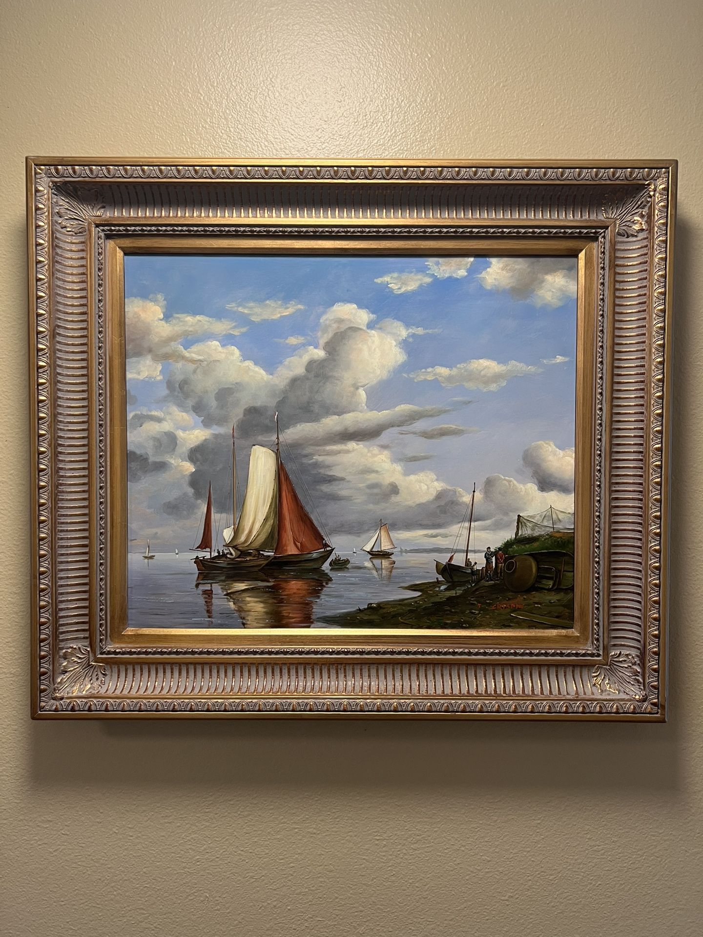 Sail Boat Oil Painting with Frame