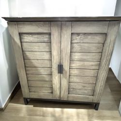 Shutter Design Wooden Shoe Cabinet with Metal Trim Base, Gray(New)
