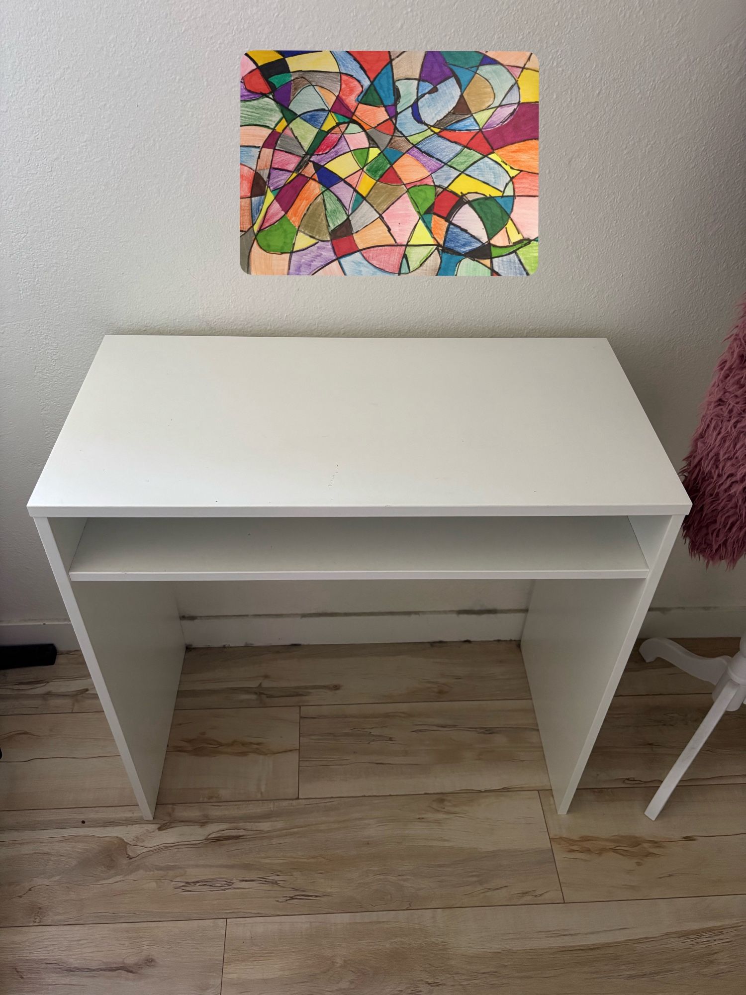 White Desk with Built-In Storage Shelf - Excellent Condition