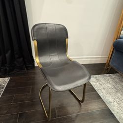 8 RH Black Leather And  Brass Dining chairs