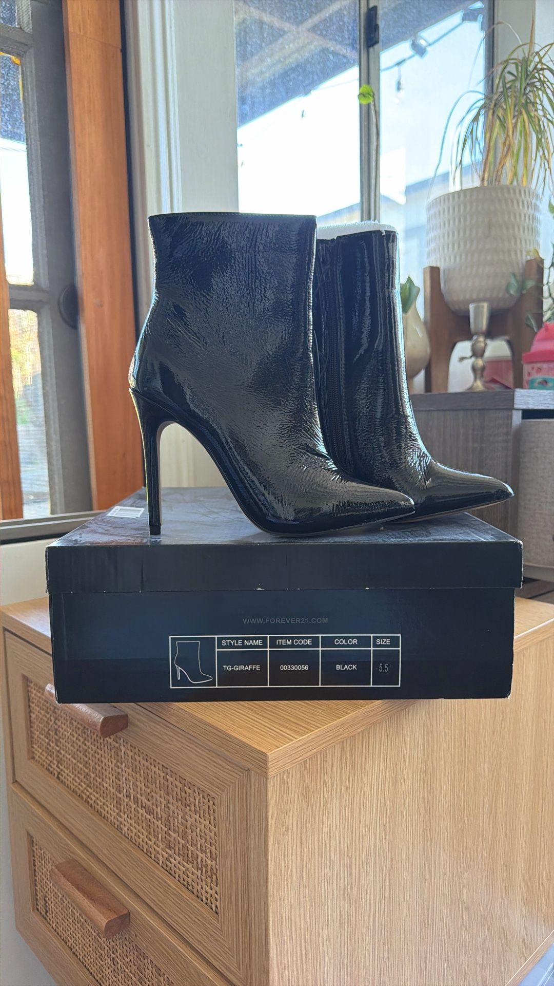 New Black Patent Ankle Boots