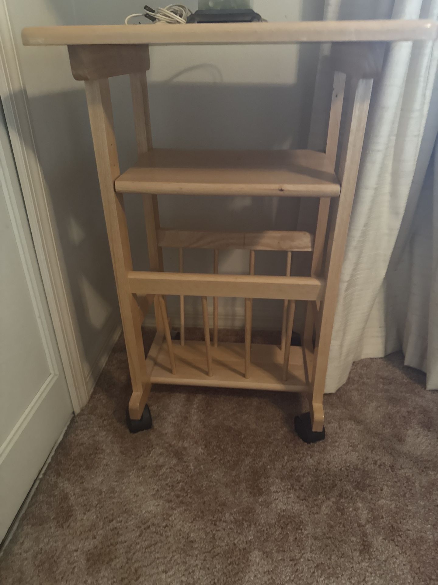 📌 Vintage Solid Wood Rolling Side Table — For Sale