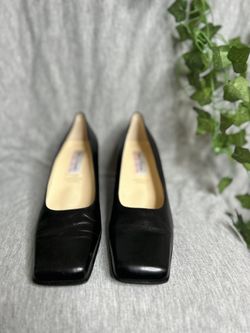 Black Leather Block Heel Pumps – Classic Square Toe Work Heels Size  8.5