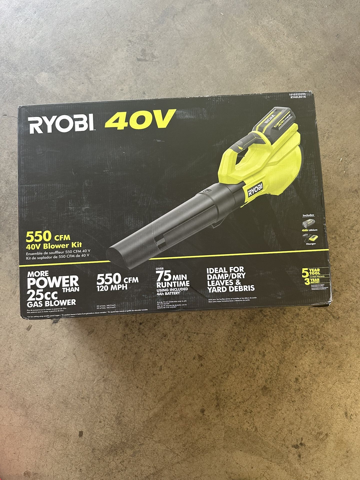 RYOBI 40V 120 MPH 550 CFM Cordless Battery Leaf Blower Kit