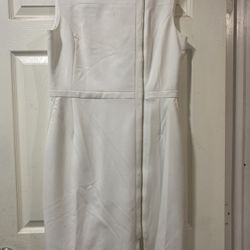 Front Zipper White Dress