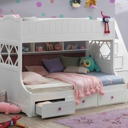 Brand New White Twin/Full Storage Bunk Bed