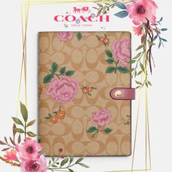 Coach Notebook In Signature Canvas With Prairie Rose Print NWT