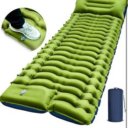 Camping Sleeping Pad, Ultralight Camping Mat with Pillow, Built-in Foot Pump Inflatable Sleeping Pads Compact for Camping Backpacking Hiking Traveling