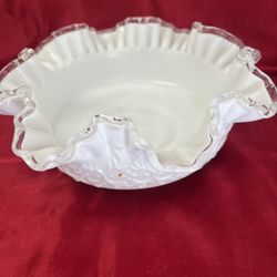 Ruffled Edge White Milk Glass Bowl