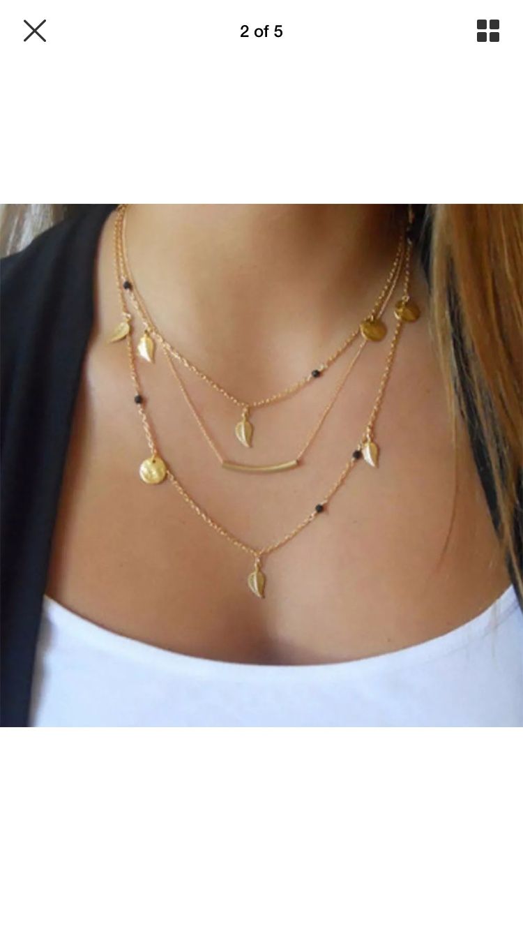 Multilayer Leaf Coin Bead Boho Necklace