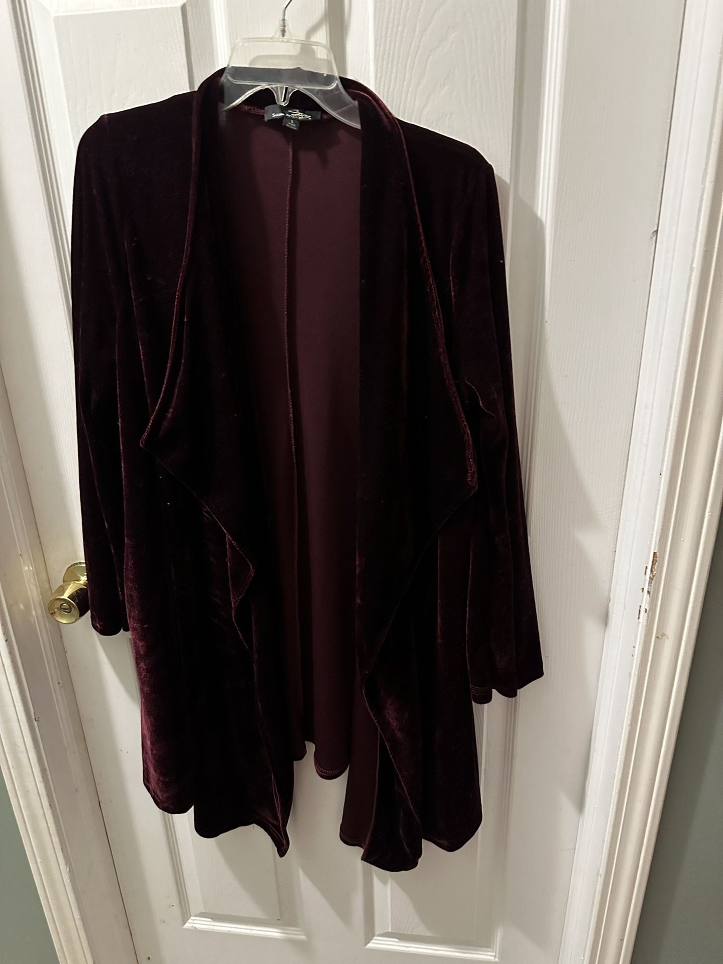 Suzanne Betro  Burgundy Size L  Open Jacket Cardigan Blazer Wrap Velvet Good Condition Midi Length 