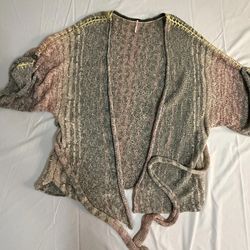 Free People XS Multicolor Knit Oversize Cardigan Sweater Gray