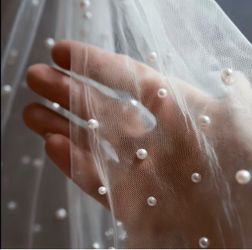 White Tulle drape, Pearl beaded
