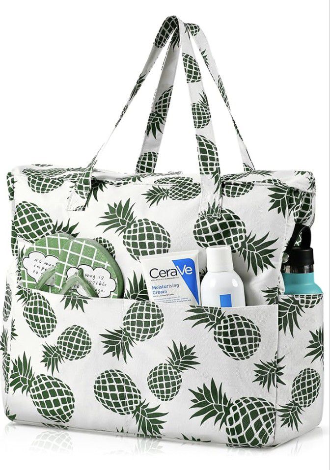 Beach Bags for Women - Large Beach Bag Tote, Beach Tote with Wet Pocket, Waterproof Sandproof with Zipper for Beach