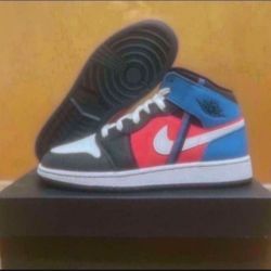 Nike Air Jordan 1 Mid Tri Color Ribbons GS Sz 6Y/7.5W Brand New