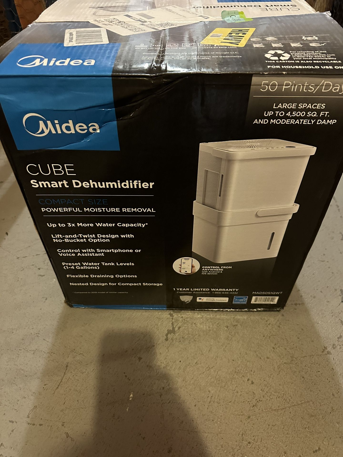 Brand New Media Smart Dehumidifier 50 Pint For 4500sqft