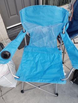 Blue Folding Camping Chair with Cup Holder