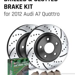 2012-2018 Audi A7 Quattro Brake Performance Premium Drilled & Slotted Ceramic Front Rotors & Brake Pads 