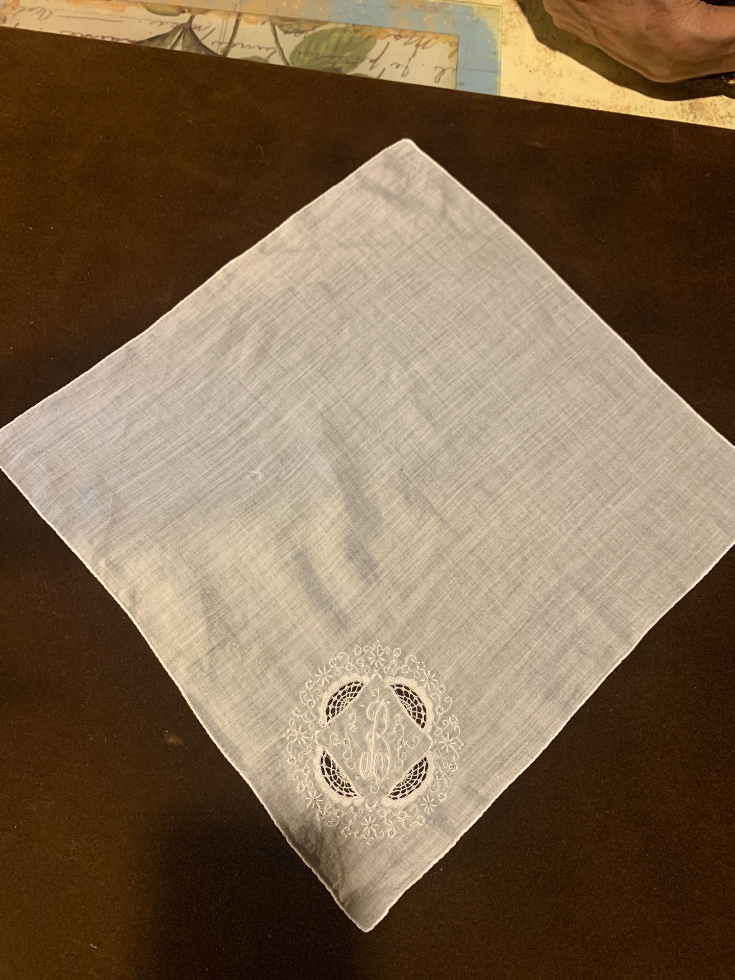 Initial handkerchief “B”. Fine cotton in pristine condition. Elegant simplicity for the bride or collector