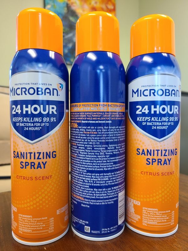 3pk Microban bundle. 3x 24hr Sanitizing Spray 15oz. KILLS GERMS LONGER