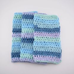 set of 3 handmade crochet cotton dish wash cloth 8.5x8.5 in blue & lavender 