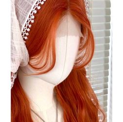 26 inch orange ginger long wavy front lace wig