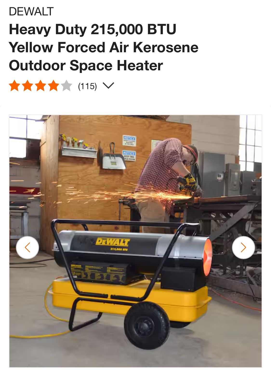 DEWALT Heavy Duty 215,000 BTU Yellow Forced Air Kerosene