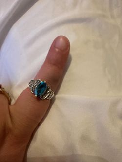 Silver Blue Topaz and Marcasite Ring-925-Sterling-11.2mm