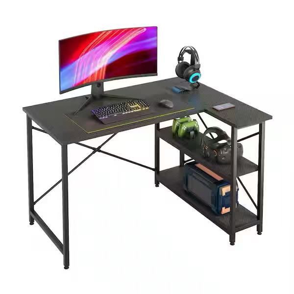 47.24 in. Black Carbon Fiber L-Shaped Computer Desk with Shelves