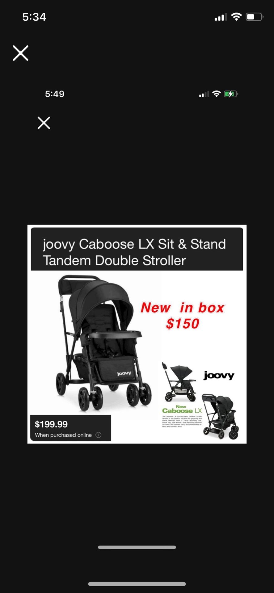 New in box Joovy caboose LX sit & stand double stroller $150 cash only east Palmdale