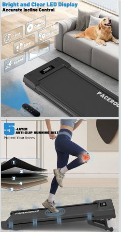 Walking Pad Treadmill with 12% 9-Level Auto Incline, 450 lbs Capacity RGB LED Screen, Bluetooth Speaker Under Desk Treadmill, Compact Treadmills for H