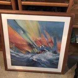 35”x 35” Sailing Rough Waves Framed painting from art dot com