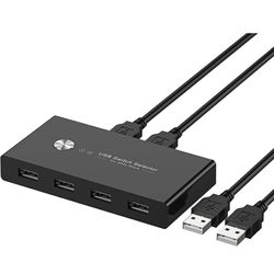 USB Switch Selector, KVM Switches for 2 Computers Sharing 4 USB Devices, USB 2.0 Peripheral Box Hub for Keyboard, Mouse, Scanner, Printer, with One-Bu