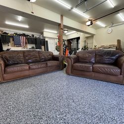 Brown Leather Couch Set (Genuine Leather)
