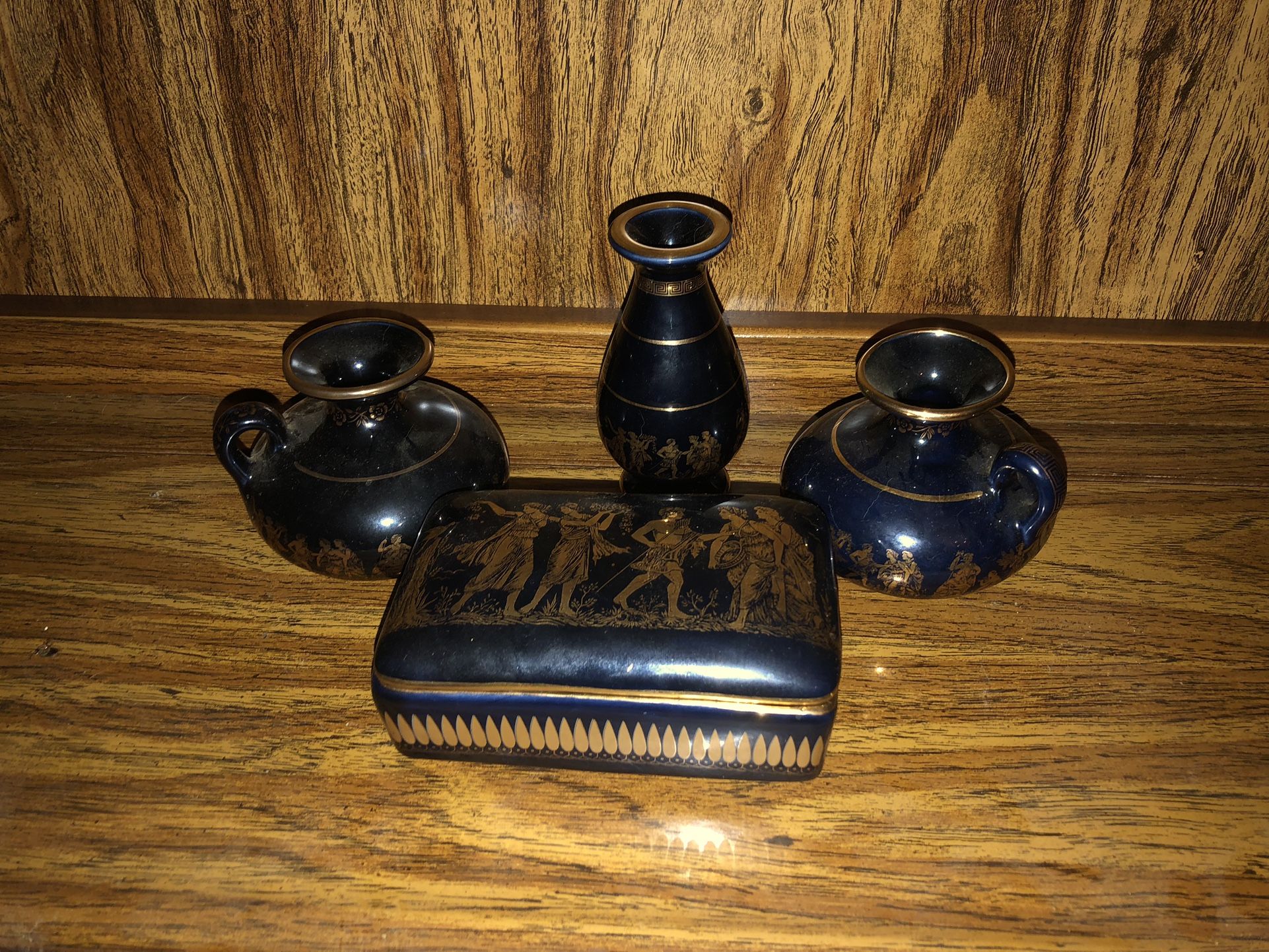  Greek 24 Kt Pottery Vase Set 