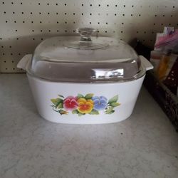 Vintage Pansy Corning Ware Casserole Dish W Lid 