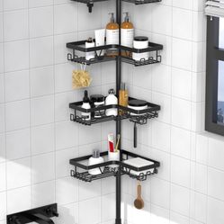 KEGII Corner Shower Caddy Tension Pole - Shower Tension Rod Organizer, Floor to Ceiling Shower Caddy 25-114.2 inch, Towel Rack Corner Waterproof, Blac