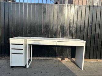 IKEA Micke Desk 29 3/4 Inch Tall 55 7/8 Inch Long 20 Inch Wide and with IKEA Desk Unit Drop File Storage White 29 1/2 Inch Tall 13 5/8 Inch 19 5/8 Inc