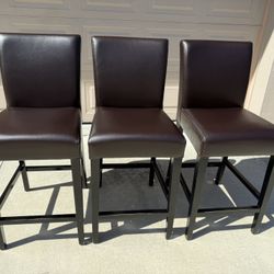 Crate and Barrel Lowe Leather Counter Stool (Set of 3)