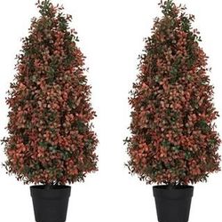 New 3ft Artificial Boxwood Topiary Trees Set of 2 - UV Resistant Fall Faux Plants for Outdoor/Indoor