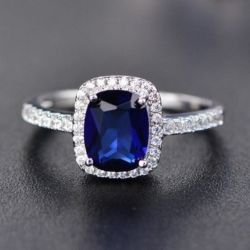 Sterling Silver Sapphire Diamond Halo Ring