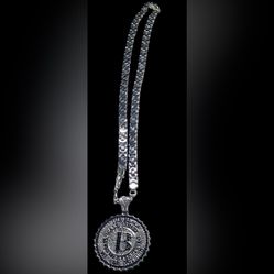 32”Ice Bling BLACK WALL STREET Pendant With Flat Byzantine Link Chain Necklace