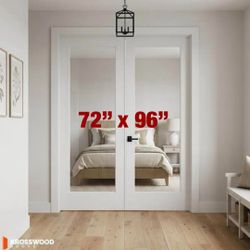 72 in. x 96 in. Craftsman Shaker 1-Lite Clear Glass Right Handed MDF Solid Core Double Prehung French door
