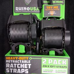 NEW "RHINO USA", RATCHET, RETRACTABLE, HEAVY DUTY, TIE DOWN STRAPS, PRICED TO SELL!!!