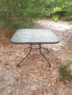 Outdoor Patio Tempered Glass 36"  Metal Frame With Umbrella Hole & Umbrella  Holder