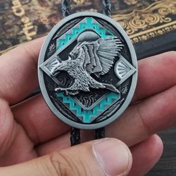 New turquoise color falcon Eagle Bird leather Bolo Tie Western Cowboy Men Women SHIPPING AVAILABLE 