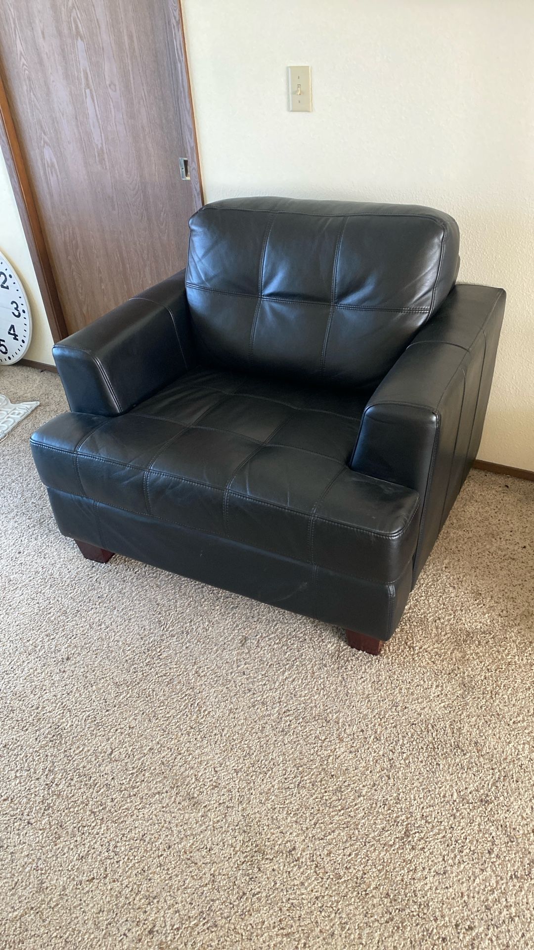 Black Faux Leather Wide Armchair