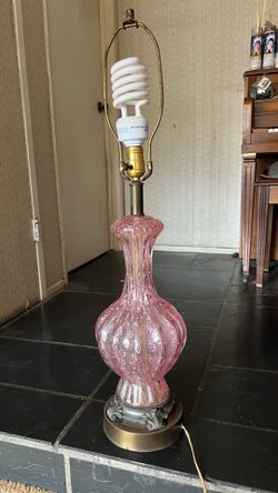 Vintage Murano Glass Table Lamp - Mid Century Italian Art Glass Pink & Gold Dust