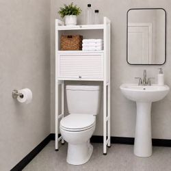 New In Box $35 Each Metal Restroom Over The Toilet Cabinet Bathroom Caddy Storage 2 Lift Up Doors White Color